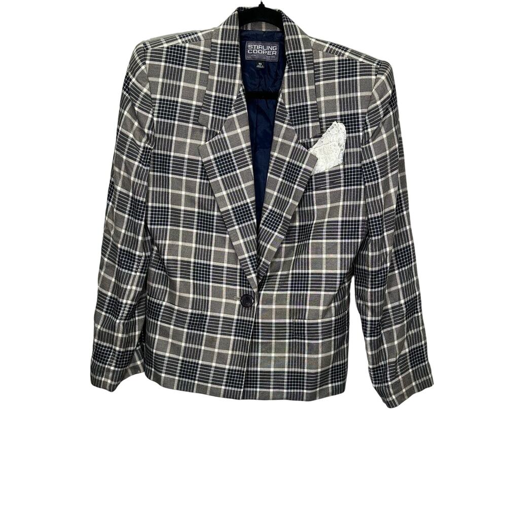 Vintage 90s Stirling Cooper Women's Plaid Viscose Classic Blazer size 10